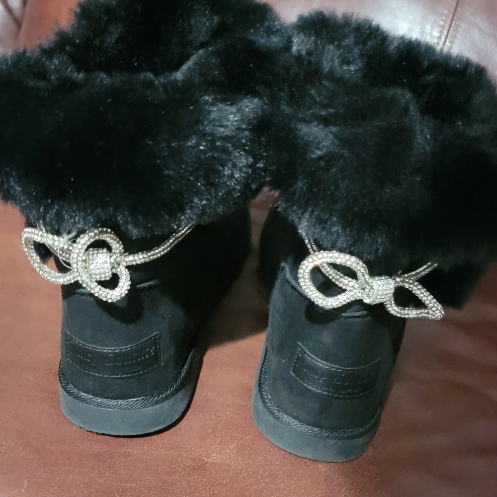 Black boots with rhinestone tie on back 7.5 juicy couture